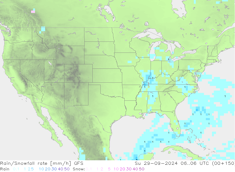 Rain/Snowfall rate GFS Su 29.09.2024 06 UTC