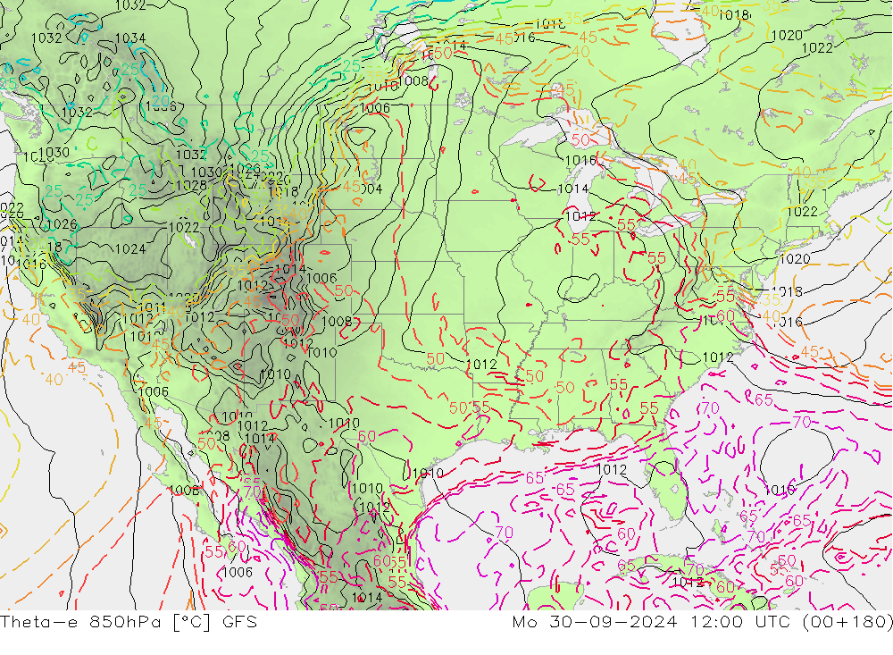 Theta-e 850hPa GFS Pzt 30.09.2024 12 UTC