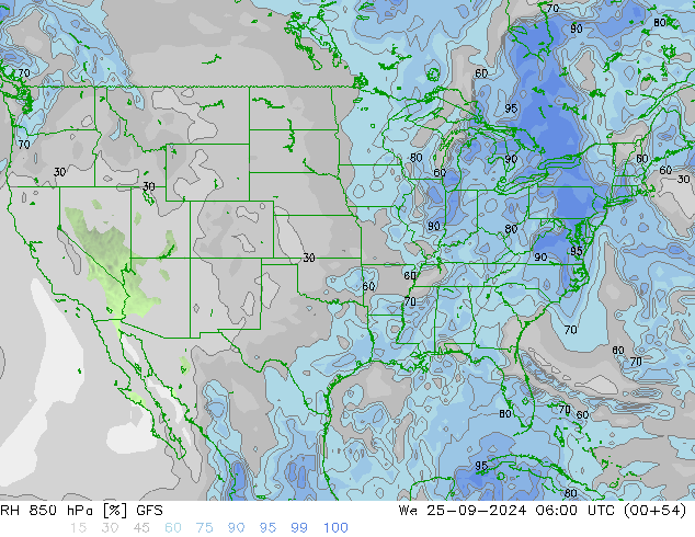 RH 850 hPa GFS We 25.09.2024 06 UTC