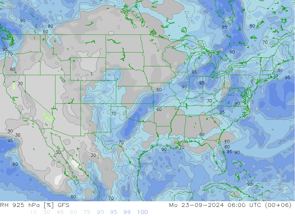 RH 925 hPa GFS Po 23.09.2024 06 UTC