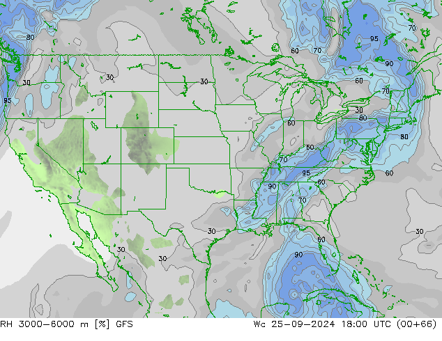 RH 3000-6000 m GFS ср 25.09.2024 18 UTC