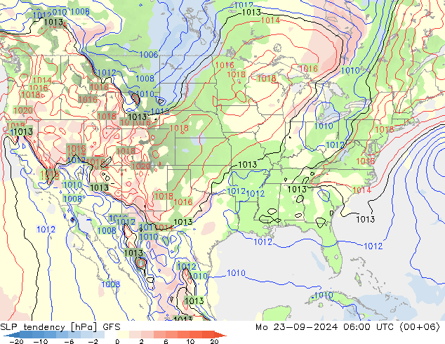 SLP tendency GFS Mo 23.09.2024 06 UTC