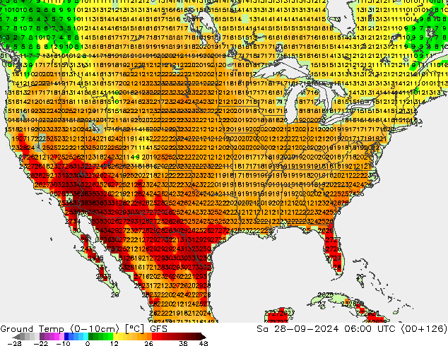 Ground Temp (0-10cm) GFS Sa 28.09.2024 06 UTC