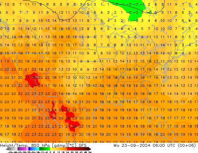 Hoogte/Temp. 850 hPa GFS september 2024