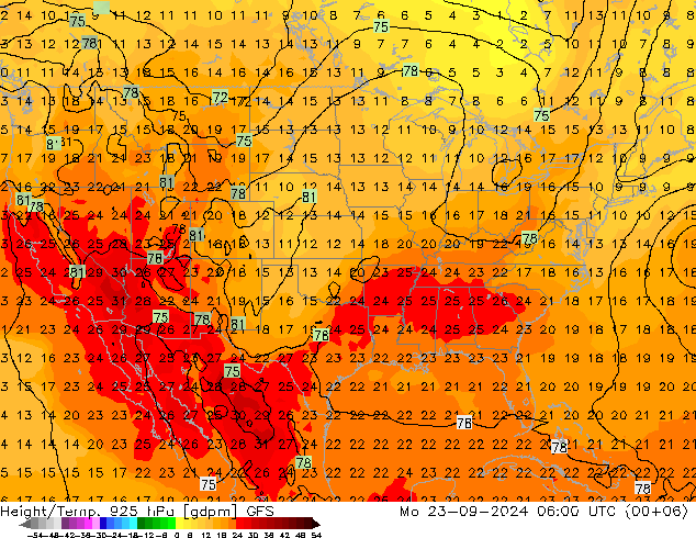 Height/Temp. 925 hPa GFS Mo 23.09.2024 06 UTC