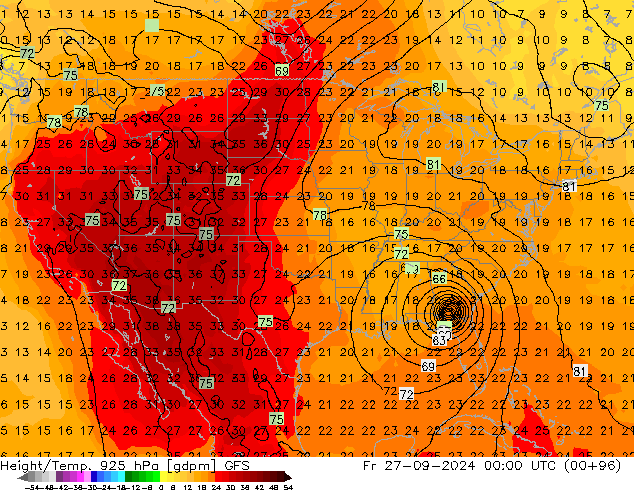 Height/Temp. 925 hPa GFS Fr 27.09.2024 00 UTC