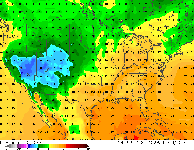 Point de rosée GFS mar 24.09.2024 18 UTC