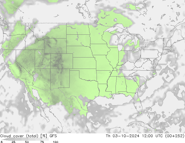 zachmurzenie (suma) GFS czw. 03.10.2024 12 UTC