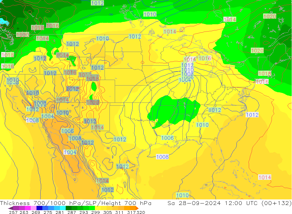 Thck 700-1000 hPa GFS so. 28.09.2024 12 UTC