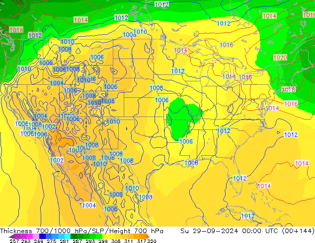 Thck 700-1000 hPa GFS Su 29.09.2024 00 UTC