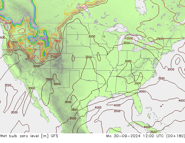 Wet bulb zero level GFS Mo 30.09.2024 12 UTC