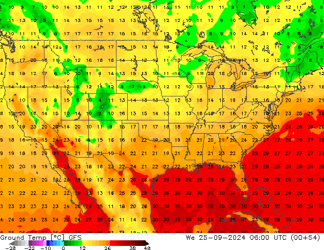 Temperatura del suelo GFS mié 25.09.2024 06 UTC