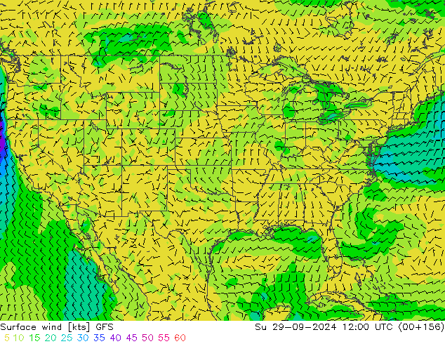 Viento 10 m GFS dom 29.09.2024 12 UTC