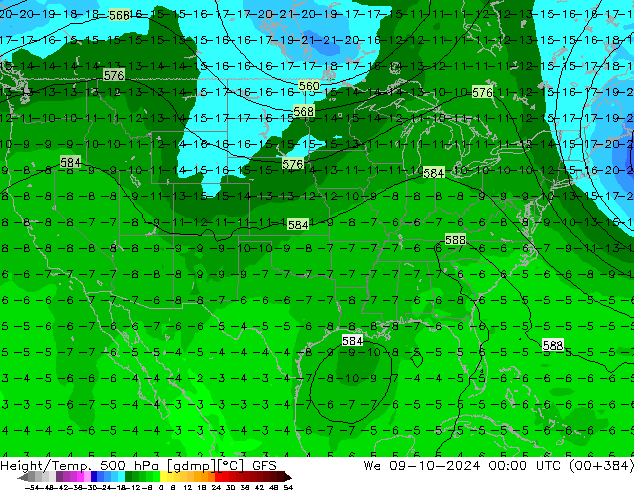 Z500/Rain (+SLP)/Z850 GFS  09.10.2024 00 UTC