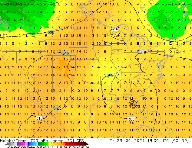 Height/Temp. 700 hPa GFS  26.09.2024 18 UTC