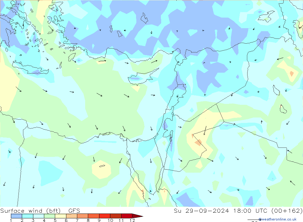 Surface wind (bft) GFS Su 29.09.2024 18 UTC