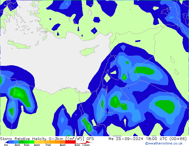 Storm Relative Helicity GFS  25.09.2024 18 UTC