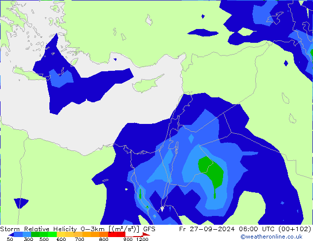 Storm Relative Helicity GFS ven 27.09.2024 06 UTC