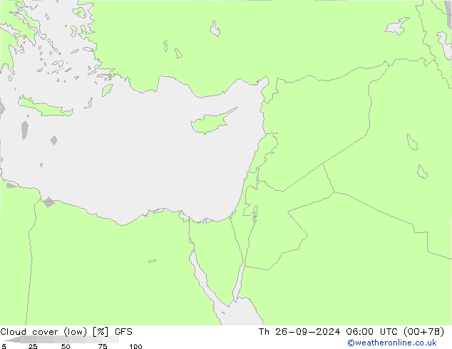 Cloud cover (low) GFS Th 26.09.2024 06 UTC