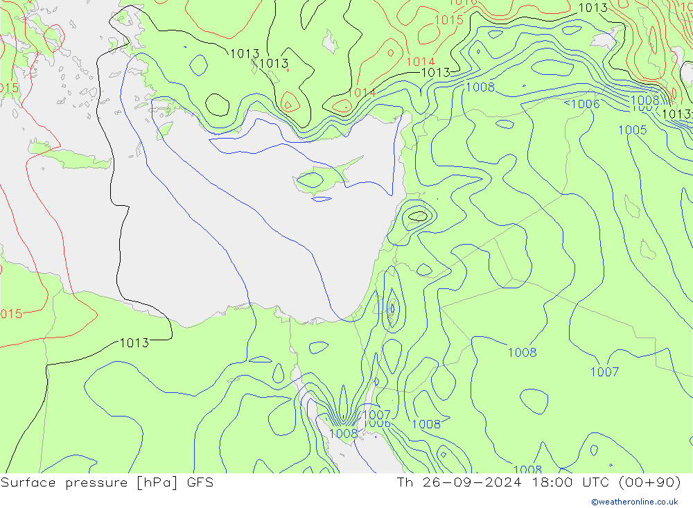 Atmosférický tlak GFS Čt 26.09.2024 18 UTC