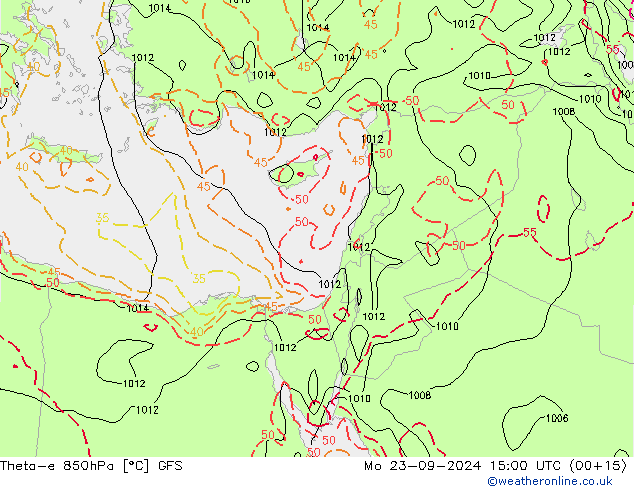 Theta-e 850hPa GFS Seg 23.09.2024 15 UTC