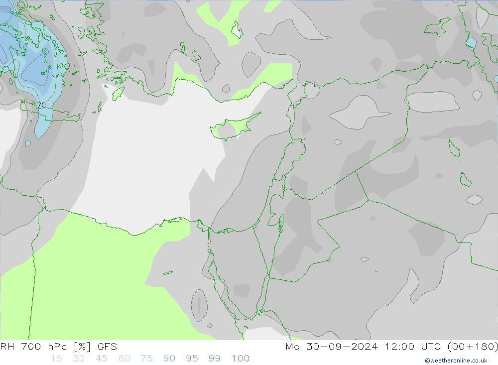 RH 700 hPa GFS Mo 30.09.2024 12 UTC