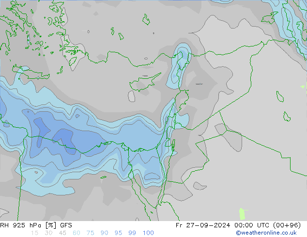 RH 925 hPa GFS Fr 27.09.2024 00 UTC