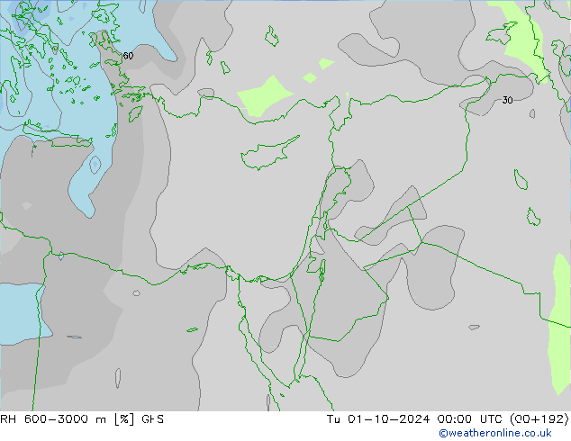 RH 600-3000 m GFS  01.10.2024 00 UTC