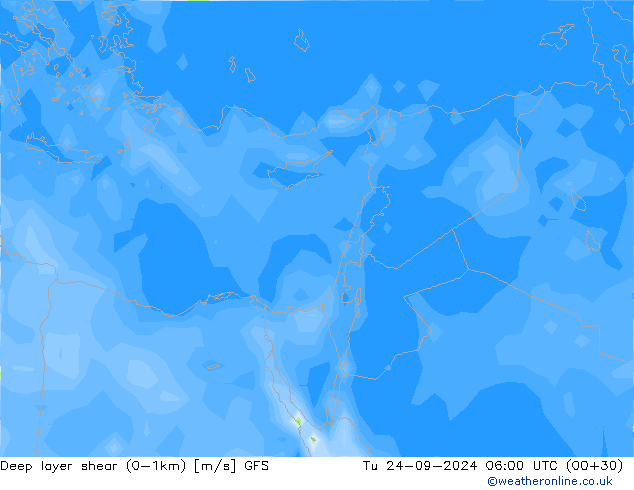 Deep layer shear (0-1km) GFS mar 24.09.2024 06 UTC