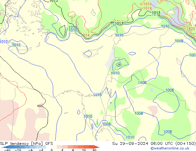 Tendenza di Pressione GFS dom 29.09.2024 06 UTC