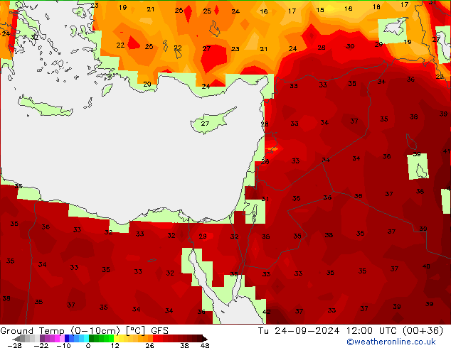 Ground Temp (0-10cm) GFS Tu 24.09.2024 12 UTC