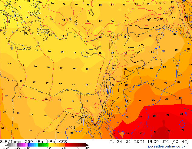 SLP/Temp. 850 hPa GFS Tu 24.09.2024 18 UTC