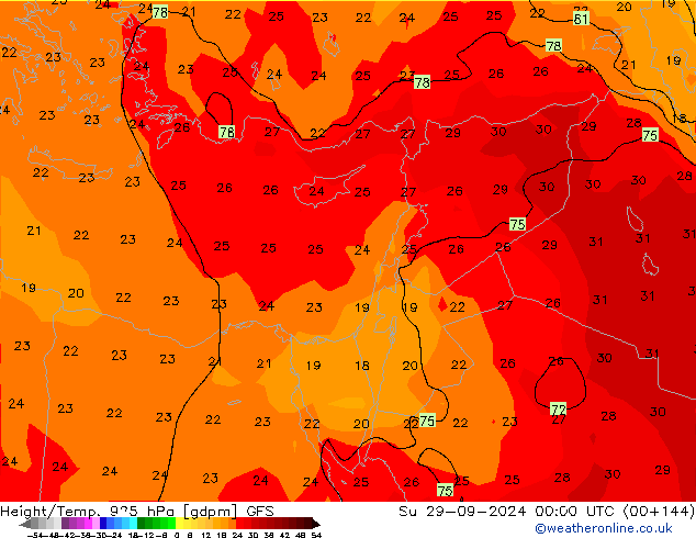 Height/Temp. 925 hPa GFS Su 29.09.2024 00 UTC