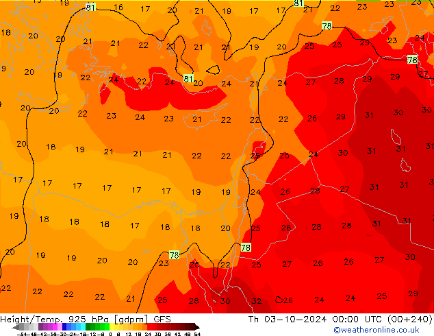 Height/Temp. 925 hPa GFS Qui 03.10.2024 00 UTC