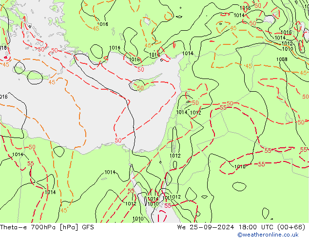 Theta-e 700hPa GFS  25.09.2024 18 UTC