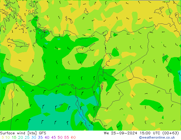 Surface wind GFS We 25.09.2024 15 UTC