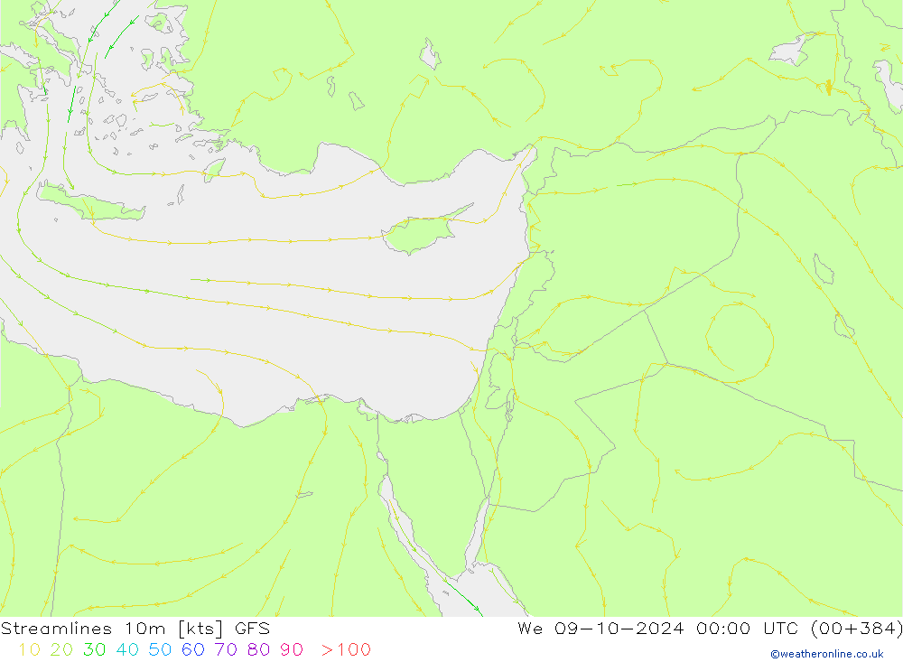 Streamlines 10m GFS St 09.10.2024 00 UTC