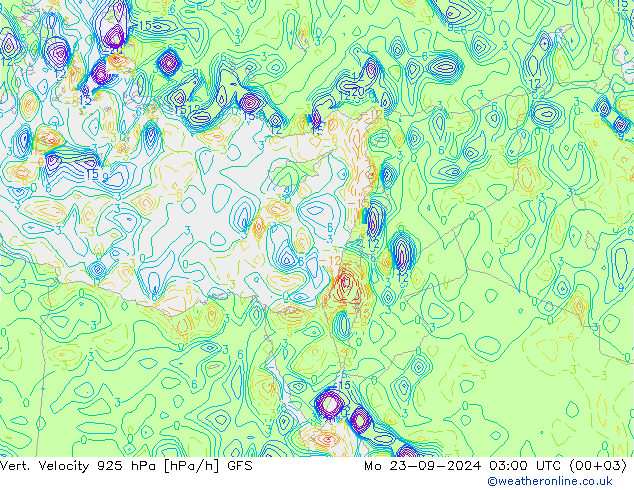 Vert. snelheid 925 hPa GFS ma 23.09.2024 03 UTC