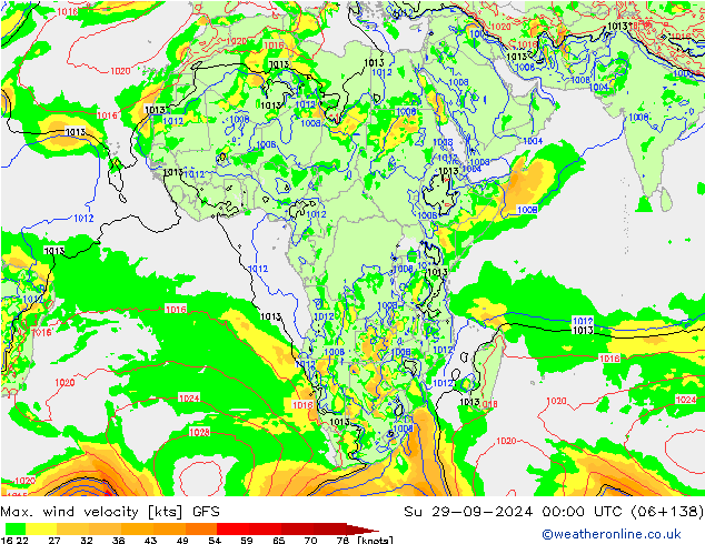 Max. wind velocity GFS nie. 29.09.2024 00 UTC