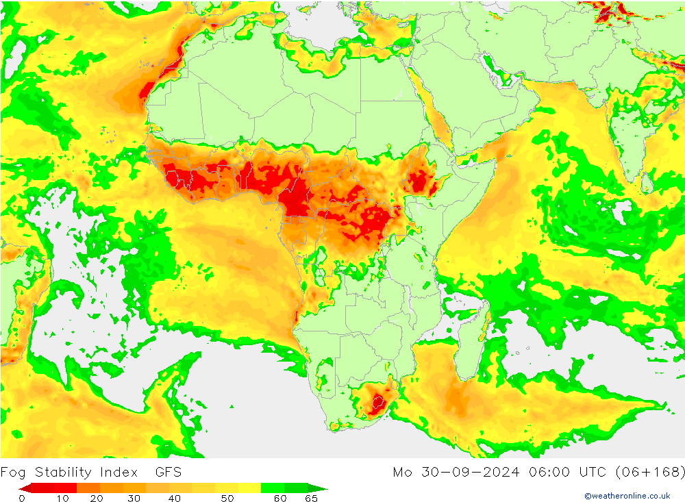 Fog Stability Index GFS пн 30.09.2024 06 UTC