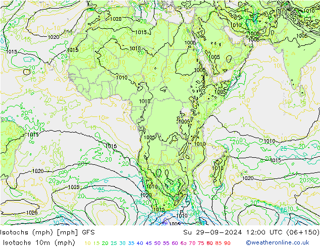 Isotachs (mph) GFS Su 29.09.2024 12 UTC