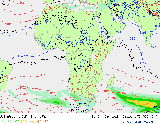 Jet stream/SLP GFS Tu 24.09.2024 06 UTC