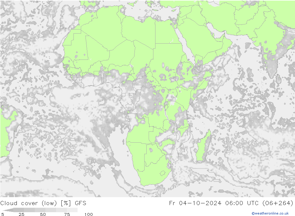 Bewolking (Laag) GFS vr 04.10.2024 06 UTC