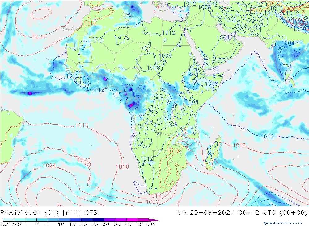 Z500/Rain (+SLP)/Z850 GFS lun 23.09.2024 12 UTC