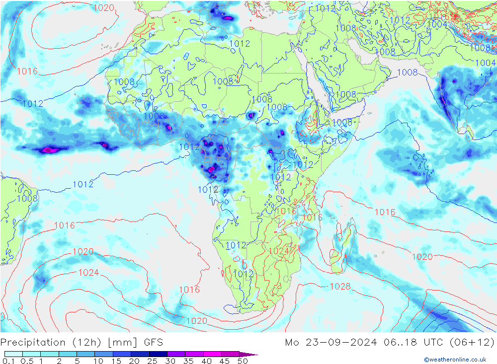 Precipitação (12h) GFS Seg 23.09.2024 18 UTC