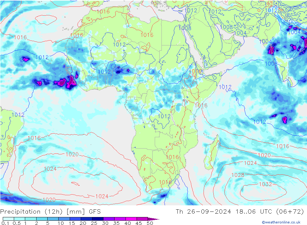 Precipitation (12h) GFS Th 26.09.2024 06 UTC