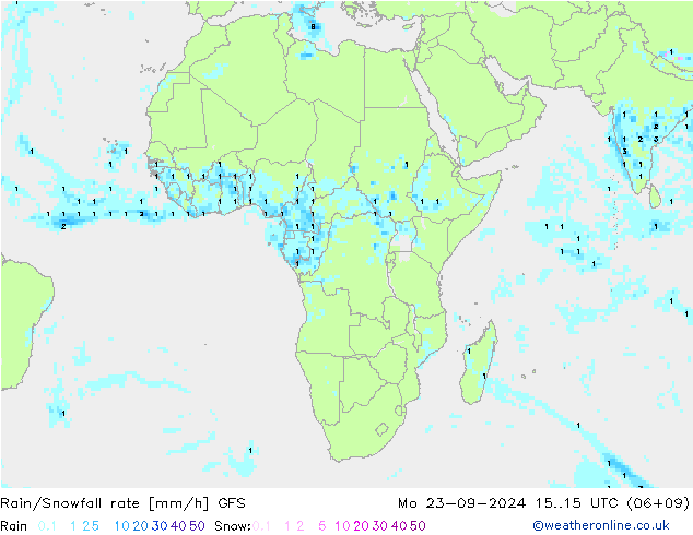 Rain/Snowfall rate GFS  23.09.2024 15 UTC