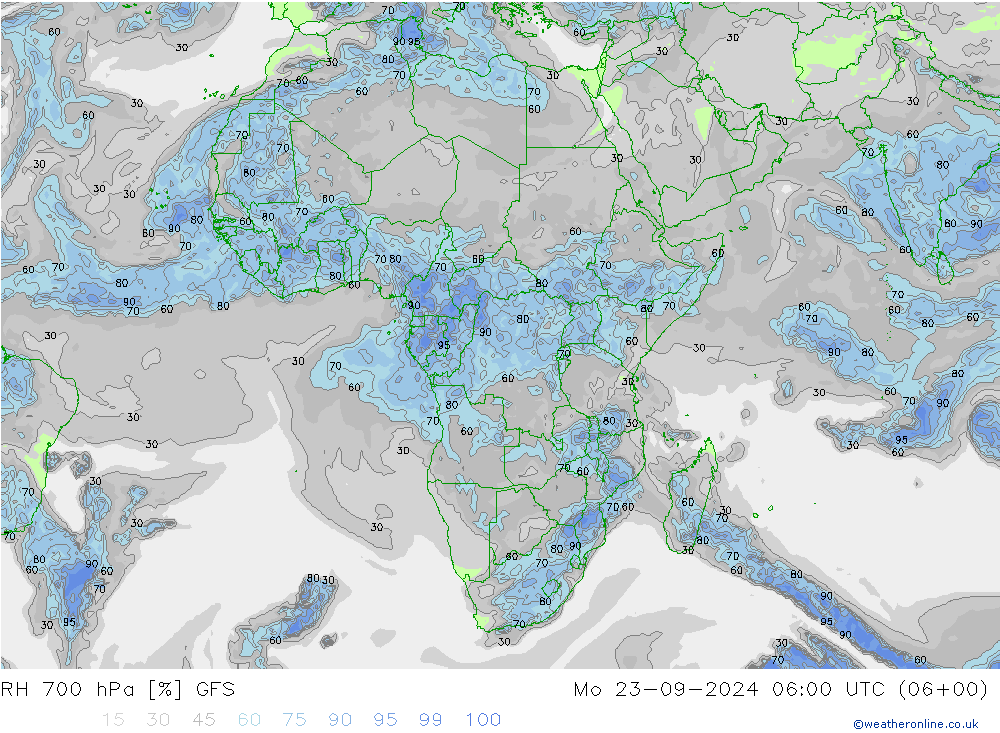 RH 700 hPa GFS Mo 23.09.2024 06 UTC