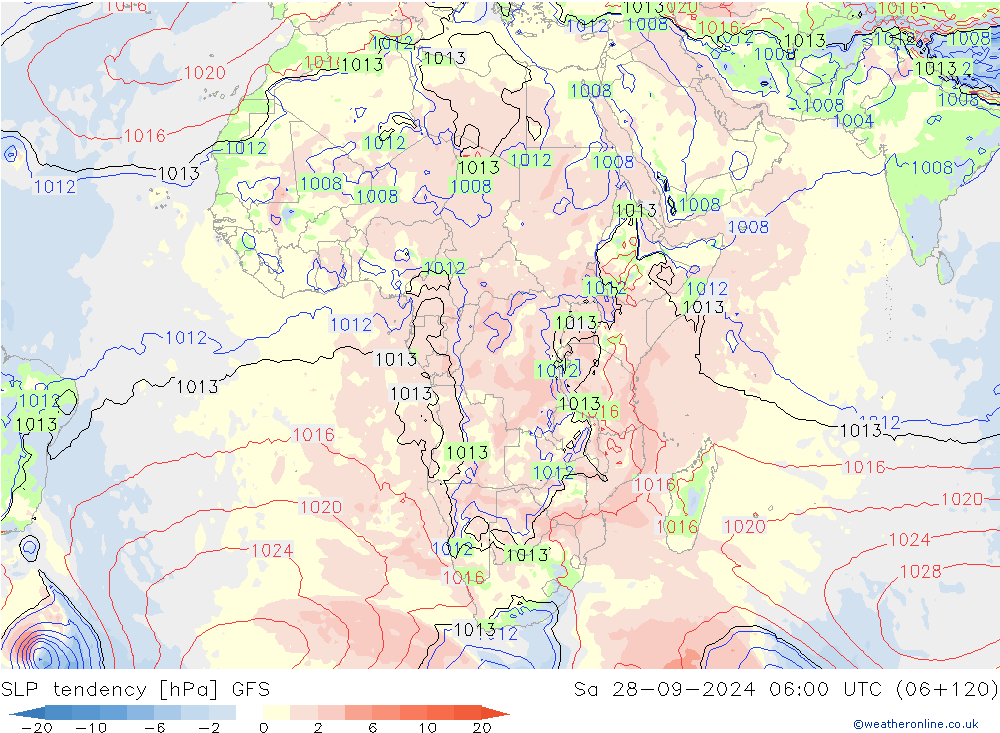 SLP tendency GFS Sa 28.09.2024 06 UTC