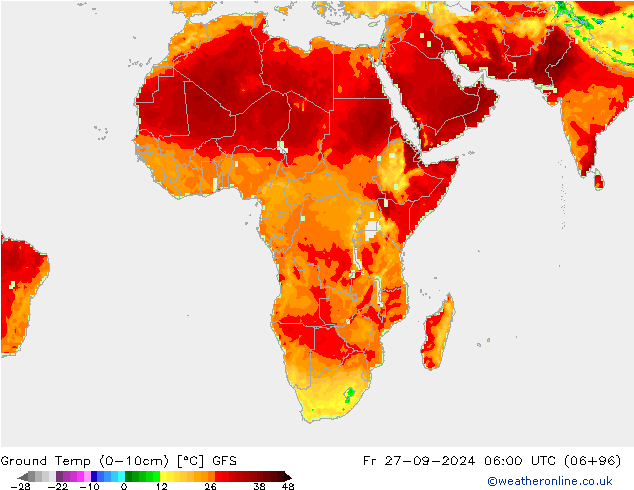 Temp. al suolo (0-10cm) GFS ven 27.09.2024 06 UTC